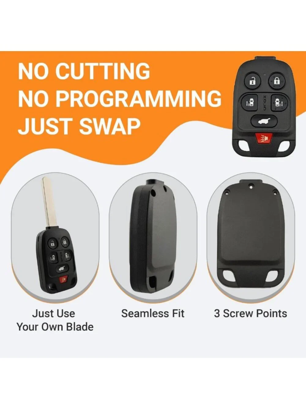 Upgraded Key Fob Case Shell for Honda Odyssey 2011-2013 - 6 Button Keyless Entry